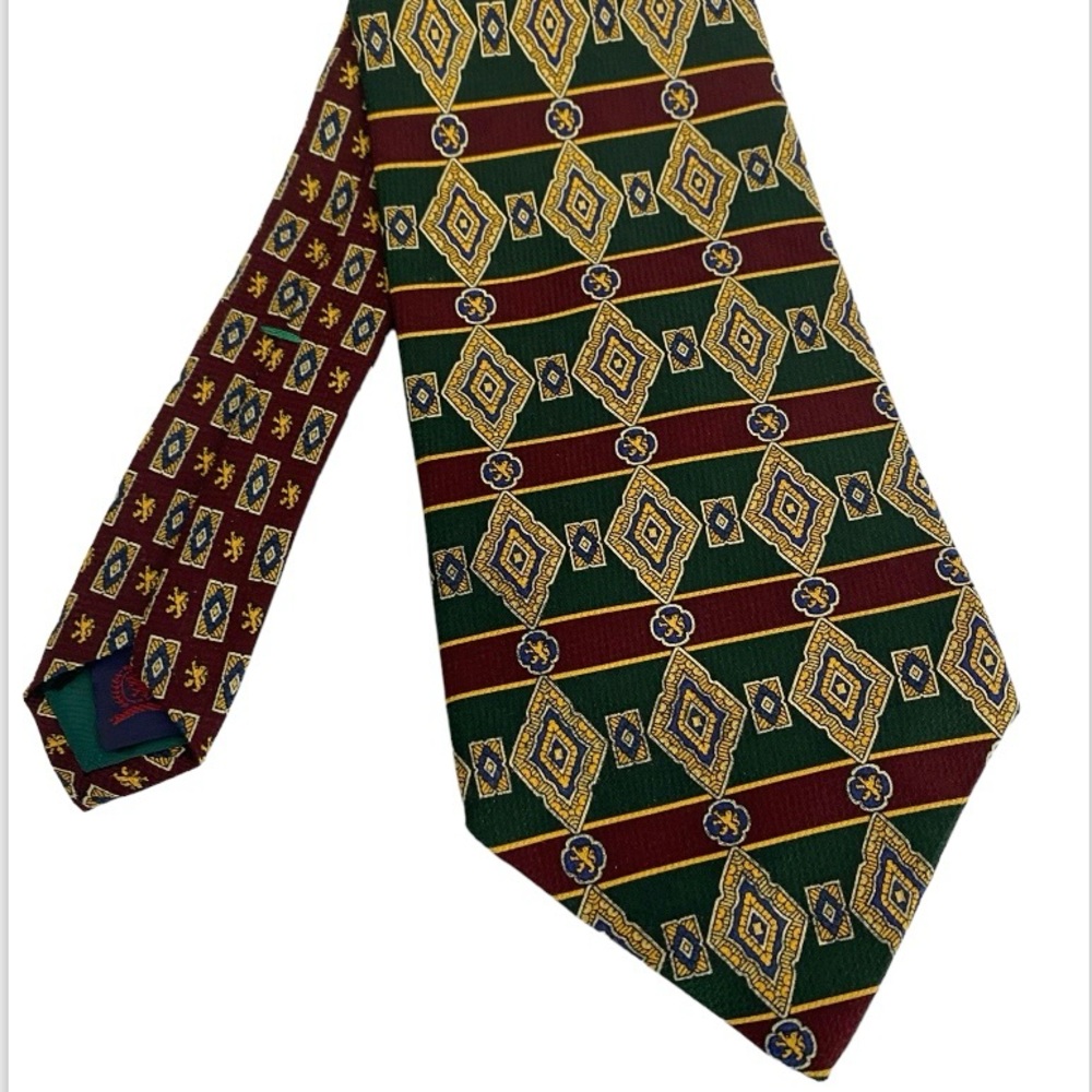 Tommy Hilfiger Double Pattern Wide Print Silk Necktie 57”